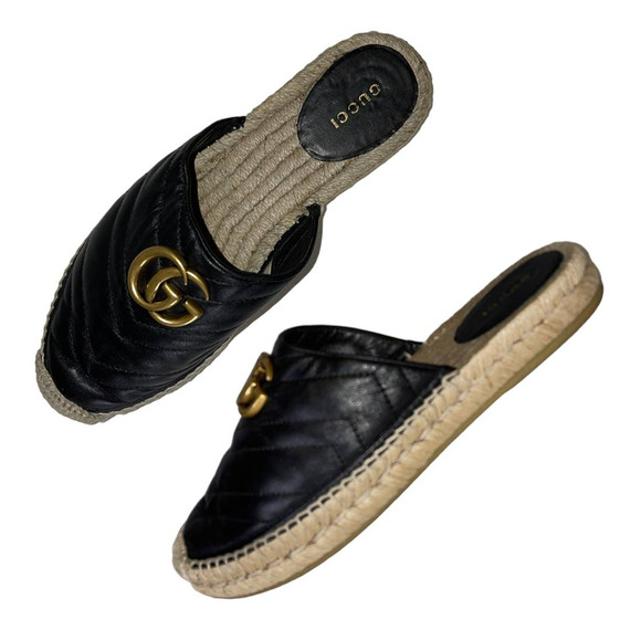 Gucci Shoes - Gucci Matelasse Marmont Double G Chevron Double G Black Quilted Mules Size 37